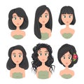 Set of model haircuts and hairstyles, portrait of a girl with different haircuts